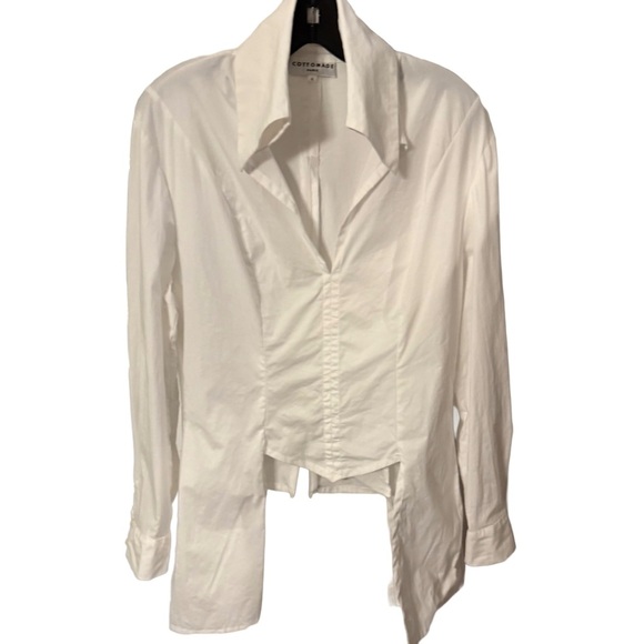 Cottonade Paris Women’s White Shirt Collared V-Neck Back Zip Sz 4 - Picture 1 of 11